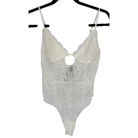 Lulus New! Sultry White Sheer Lace Cutout Bodysuit V-Neckline Sexy Romantic M - Picture 2 of 6